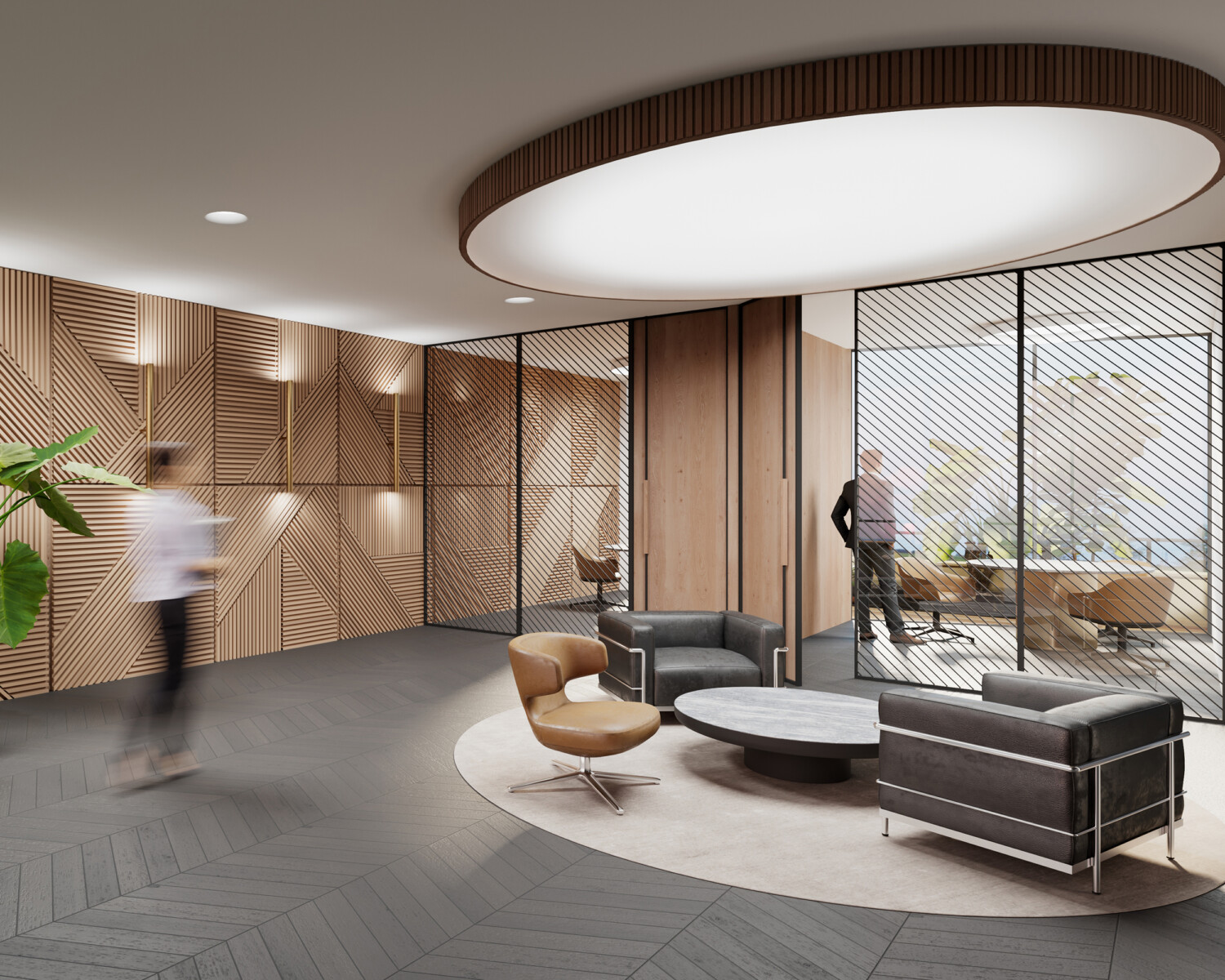 3D render of an office lobby.